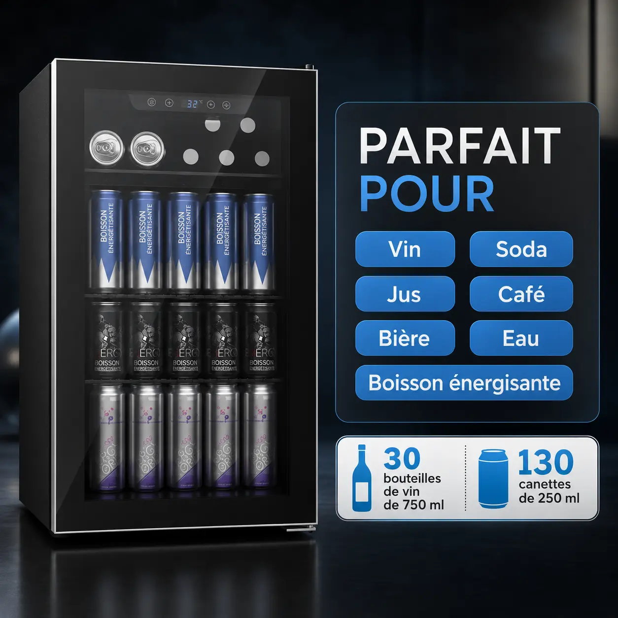 Glacier Home mini frigo à boissons premium 91 L avec éclairage LED d'ambiance — image 3